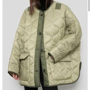 The Frankie Shop Green Teddy Quilted Pattern Oversized Winter Military Jacket SM
